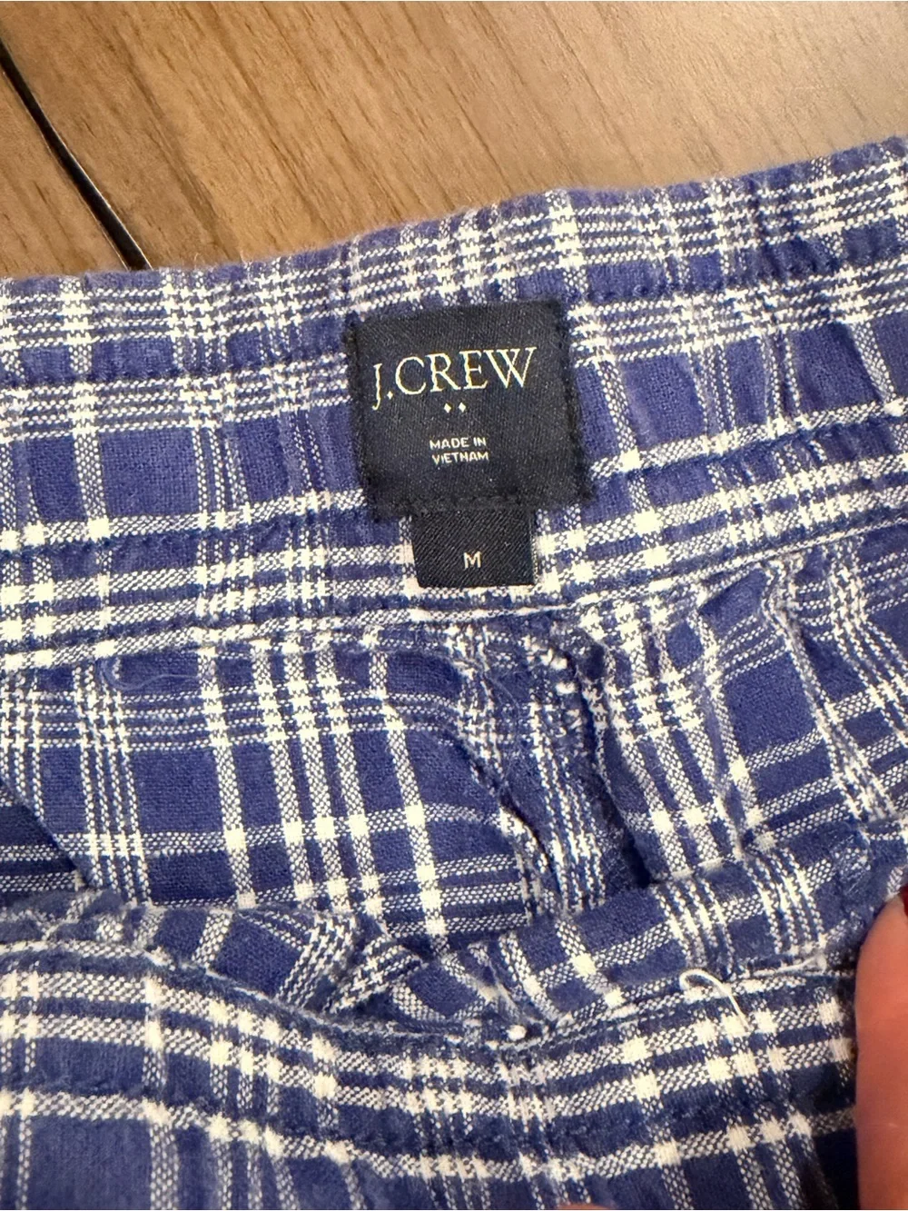 J. Crew Blue & White Plaid Men's Drawstring Linen Cotton Blend Shorts #454